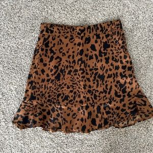 Silk Leopard Print Mini Skirt with Ruffle
